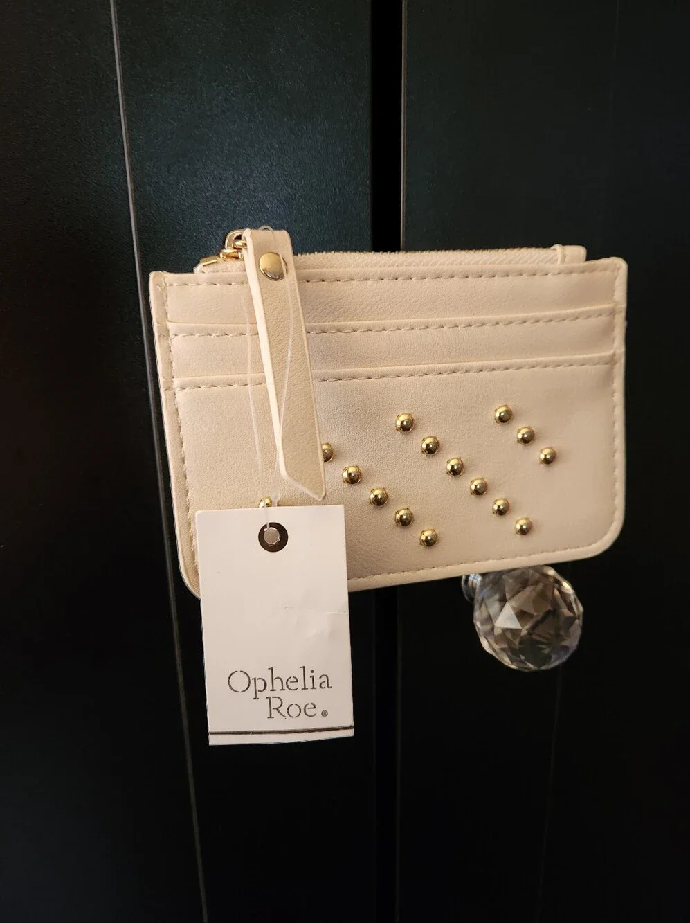 Ophelia Roe-Cream Card Holder With Gold Studs